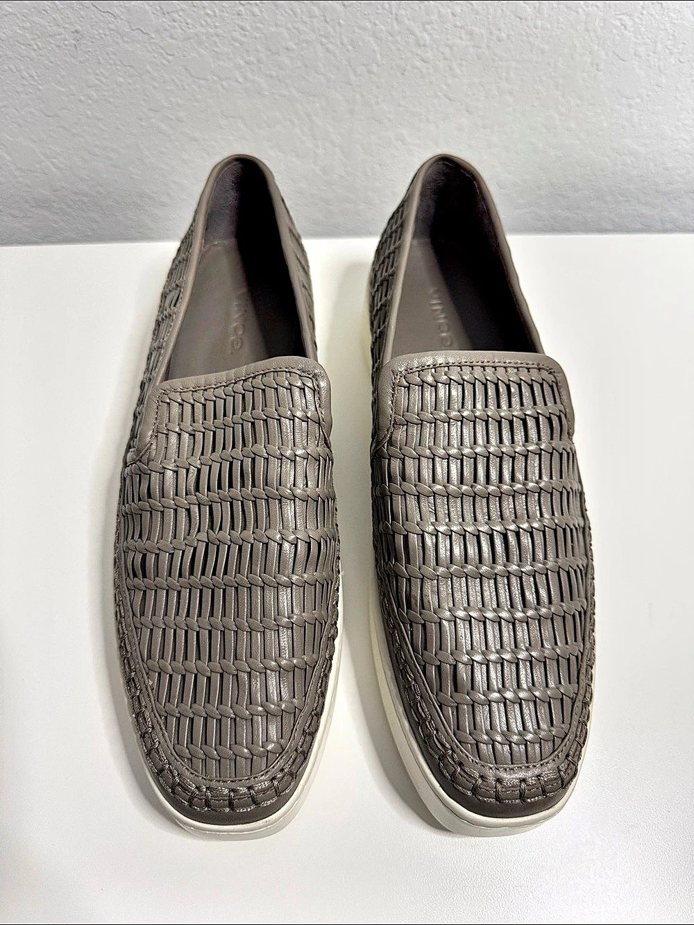 Vince Stafford Woven Leather Platform Slip-On Sneakers Gray US 8/EU38 Like New